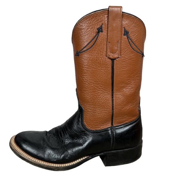 Anderson Bean Black and Brown Leather Cowboy Boots round toe - Picture 1 of 13
